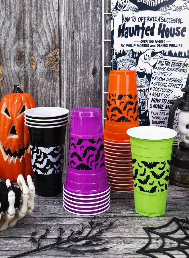 JarThenaAMCS مجموعة أكواب بلاستيكية من JarThenaAMCS، 60 قطعة، بتصميم خفاش أسود، مناسبة لحفلات الهالوين، سعة 16 أونصة، أكواب شرب للاستخدام مرة واحدة للمشروبات الساخنة والباردة، هدايا حفلات الأعياد، مستلزمات تزيين عشاء العائلة - Image 5